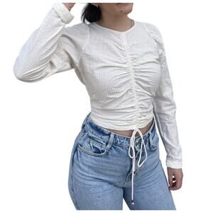 Free People Women's long sleeve crop top cinch front Ivory Size XS Boho Chic